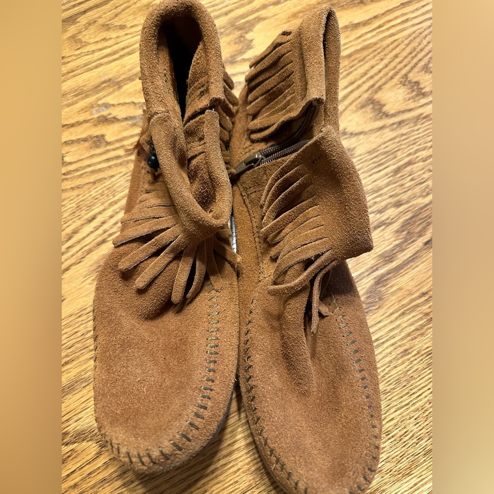 Minnetonka Brown Fringe Moccasins - Picture 2 of 2
